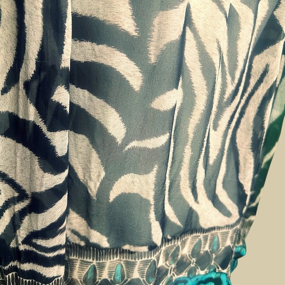 Alberto Makali 100% Silk Zebra & Blue Paisley Print Lace-Up Top Size Medium - Picture 13 of 15